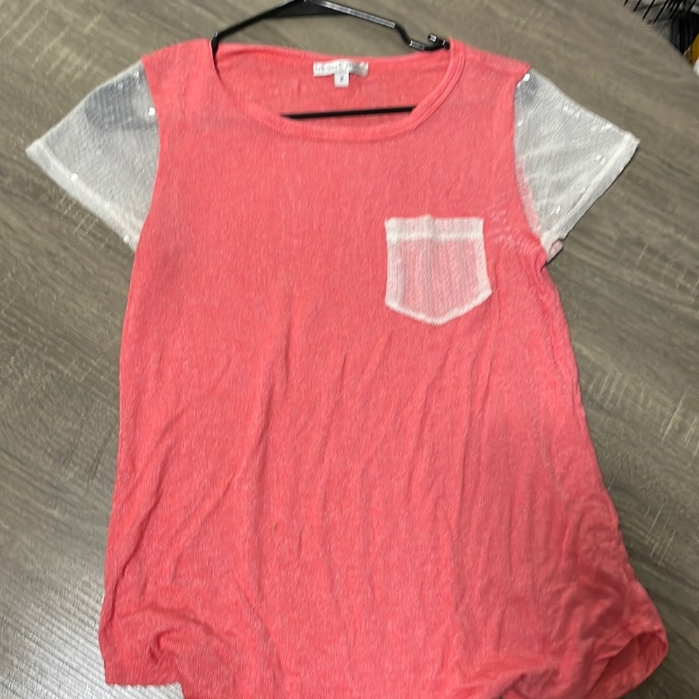 Mia Mia Coral and White Sequin T Shirt